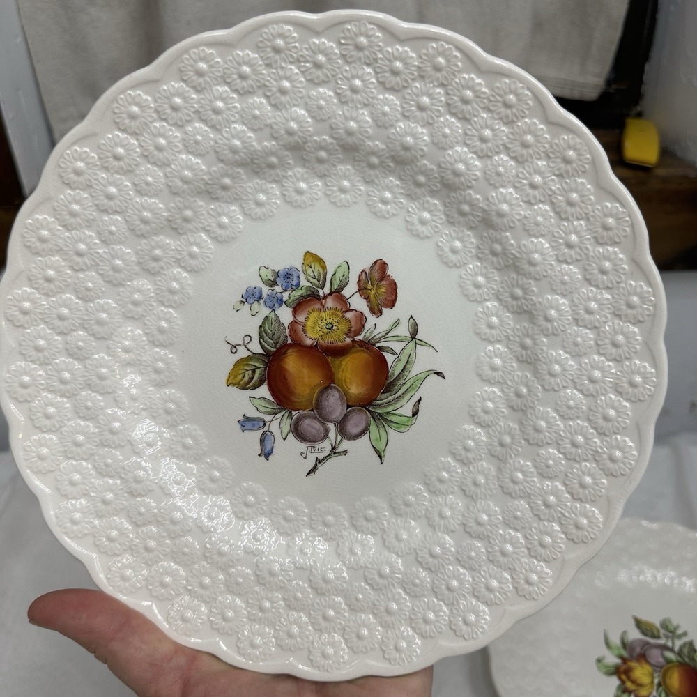 3 Copeland Spode Alden J Price Embossed Daisy Border Fruit Flower #9-11 Plates - Picture 2 of 15